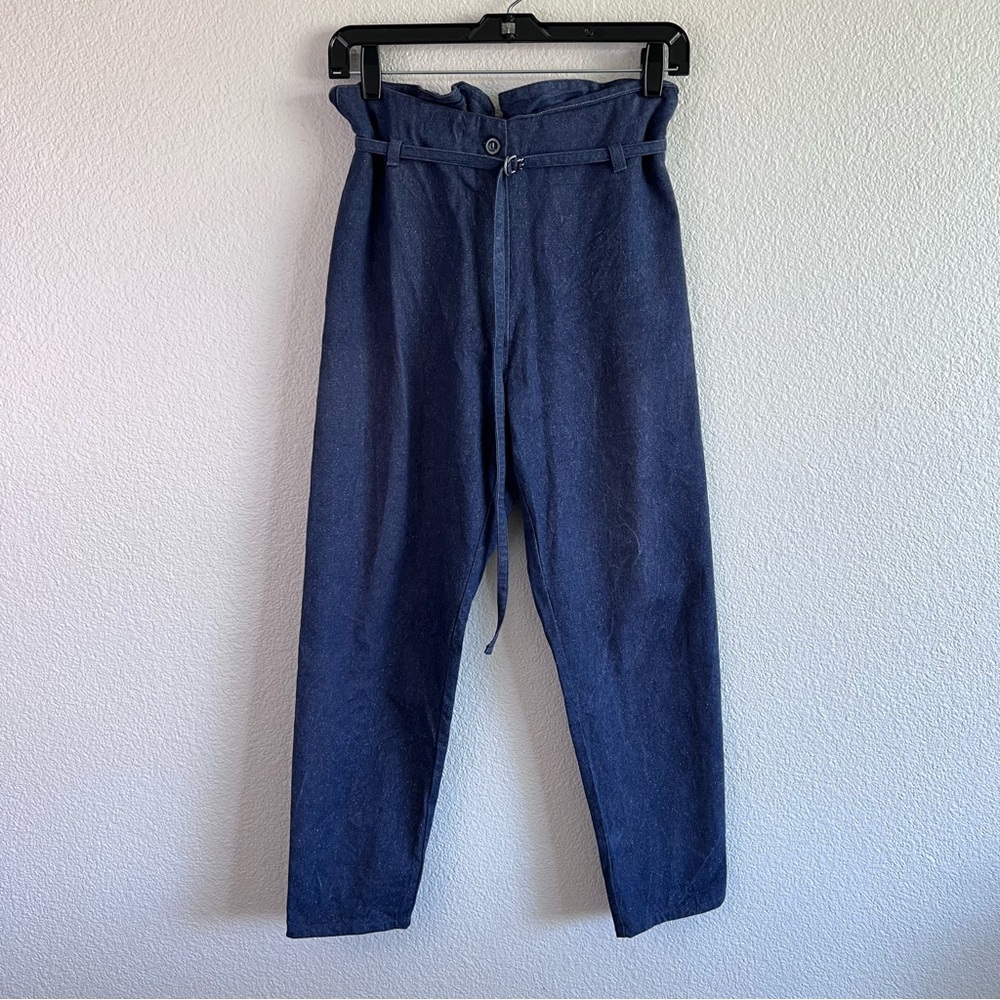 Baserange Women's Belted Paper Bag Silk Blend Denim Trousers